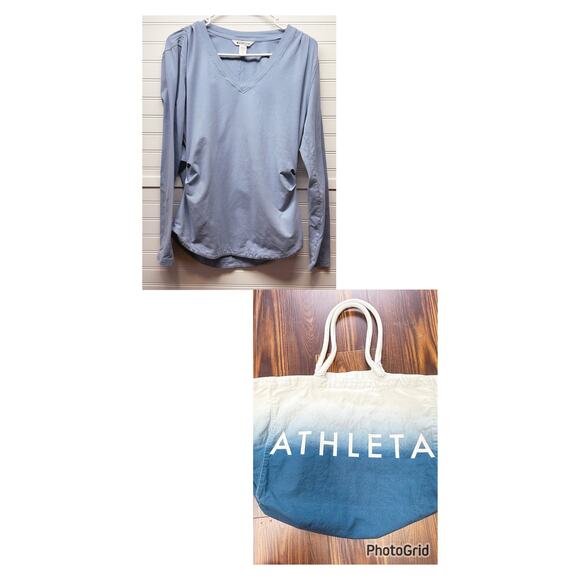 Athleta Tote Bag & Long Sleeve VNeck Side Ruched Shirt Size M - Picture 1 of 16